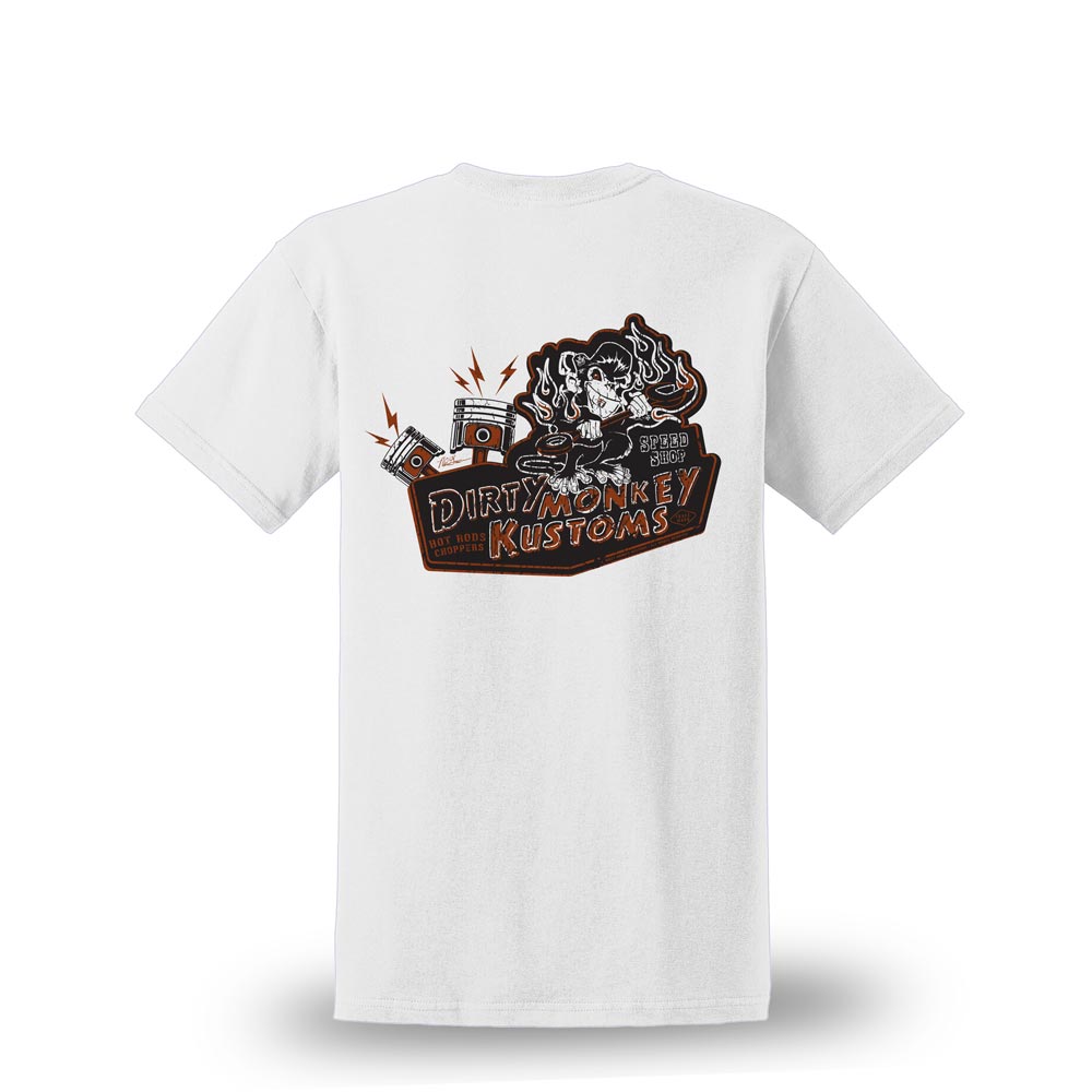 "Dirty Monkey Kustoms" Speed Shop White Tee