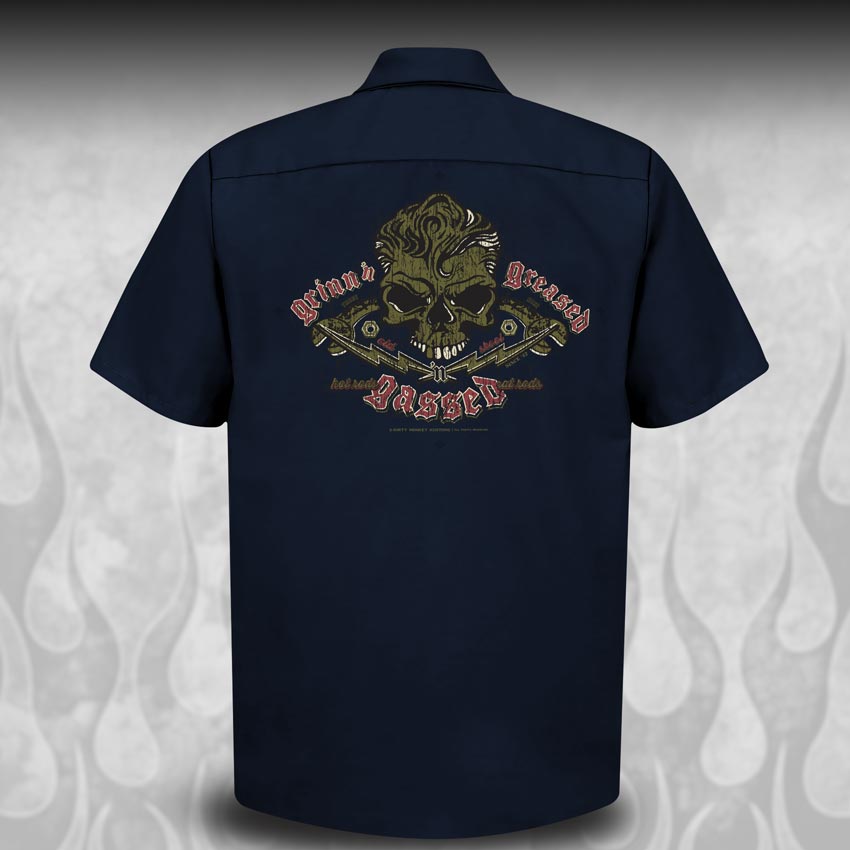 "Skull & Wrenches" WORK SHIRT - Kustom Rockabilly design - Dirty Monkey Kustoms CDN GearHead Apparel - Canada