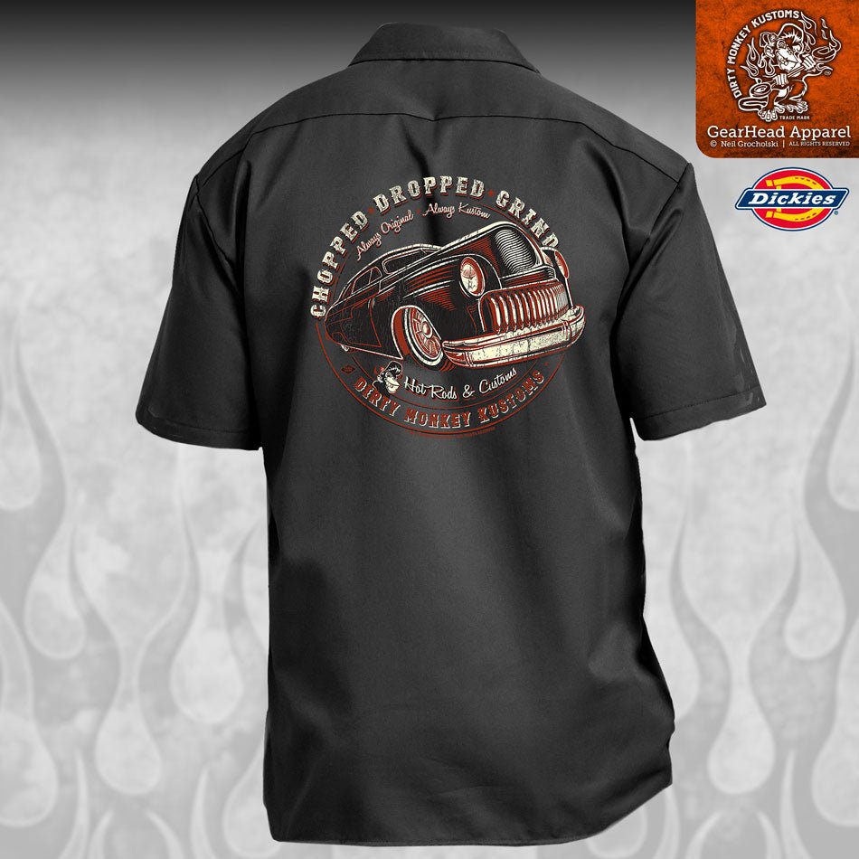 Chopped '49 Merc Hot Rod Mechanic Shirt - Dirty Monkey Kustoms CDN GearHead Apparel - Canada