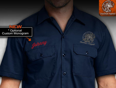 "Crossed Pistons" Kustom Hot Rod mechanic shirt - Dirty Monkey Kustoms CDN GearHead Apparel - Canada