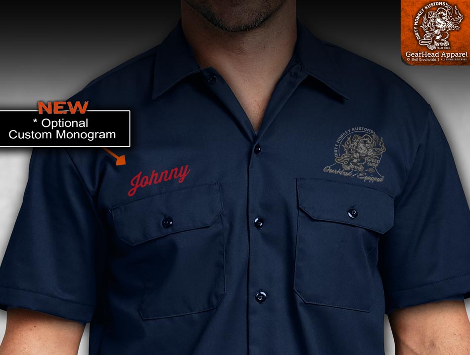 "Crossed Pistons" Kustom Hot Rod mechanic shirt - Dirty Monkey Kustoms CDN GearHead Apparel - Canada