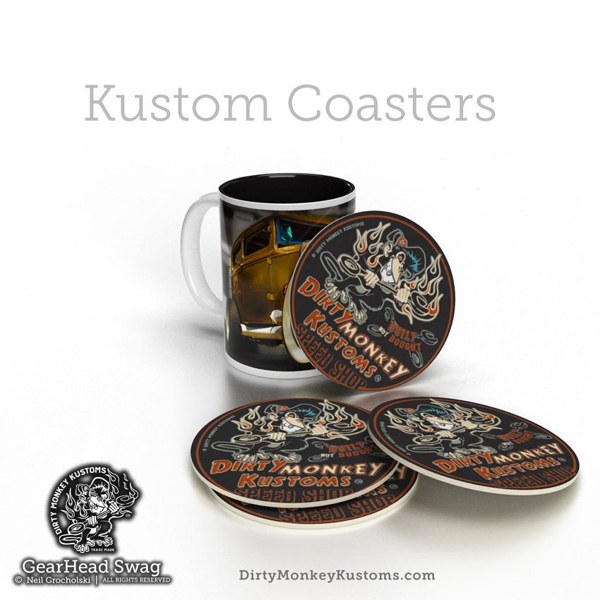 "DIRTY-MONKEY" HotRod Rockabilly Coasters - Dirty Monkey Kustoms CDN GearHead Apparel - Canada