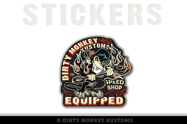 "Dirty Monkey Kustoms Equipped" - Hot Rodder Sticker - Dirty Monkey Kustoms CDN GearHead Apparel - Canada