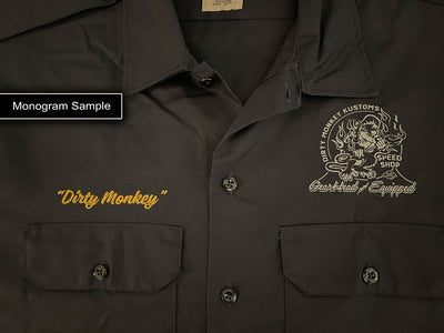 "Dirty Monkey Kustoms" vintage hot rod ol skool work shirt - Dirty Monkey Kustoms CDN GearHead Apparel - Canada