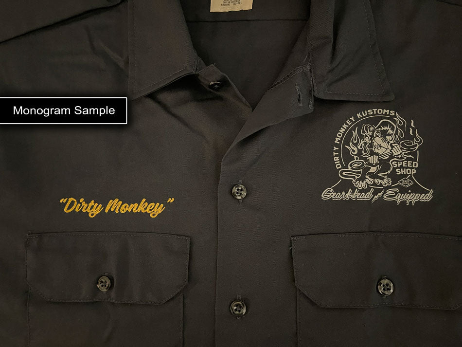 "Dirty Monkey Kustoms" vintage hot rod ol skool work shirt - Dirty Monkey Kustoms CDN GearHead Apparel - Canada