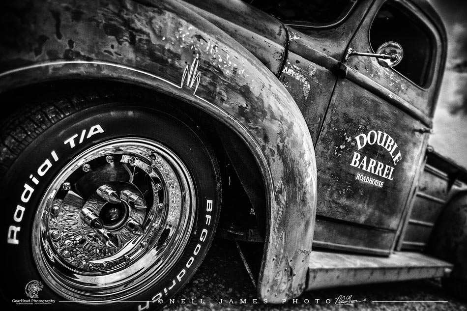 "Double Barrel" B/W Hot Rod photo print - Dirty Monkey Kustoms Canadian GearHead Shirts & Apparel - Canada