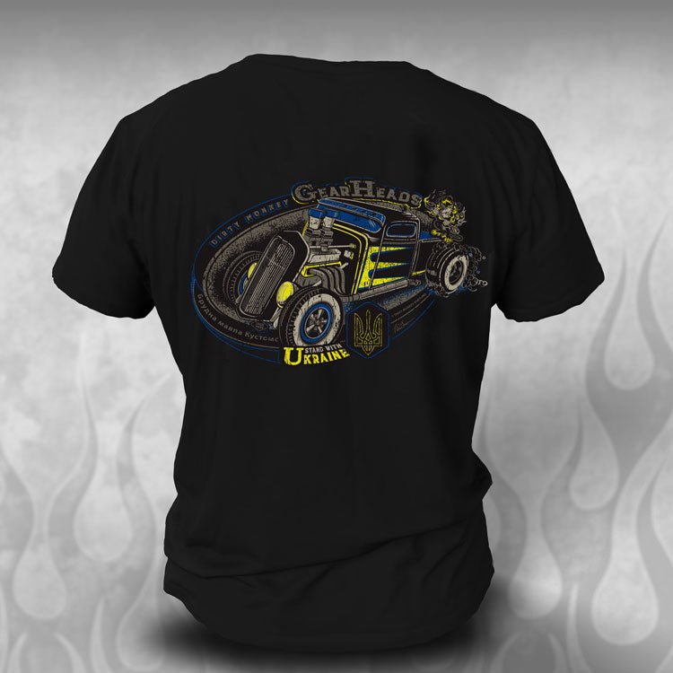 GearHeads 4 Ukraine Support Hot Rod Tee - Dirty Monkey Kustoms Canadian GearHead Shirts & Apparel - Canada