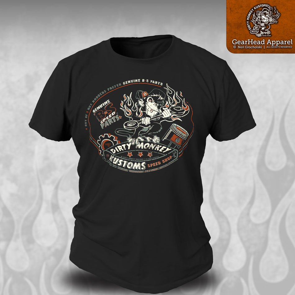 "Genuine B•S" DMK brand Hot Rod t shirts - Dirty Monkey Kustoms CDN GearHead Apparel - Canada