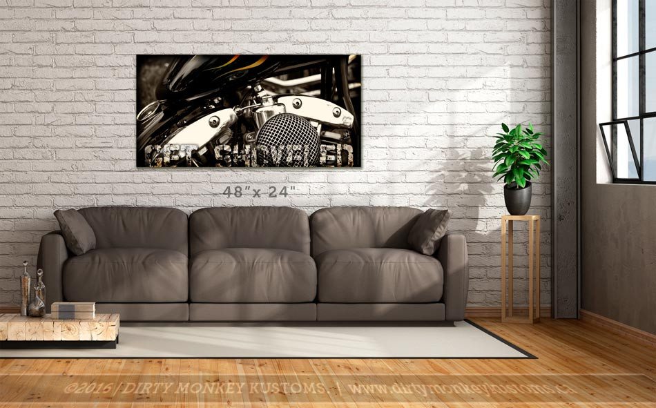 "Get Shoveled" Kustom Harley Shovelhead vinyl photo print - Dirty Monkey Kustoms CDN GearHead Apparel - Canada