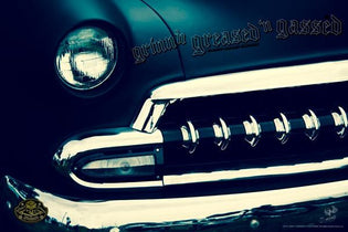 Kustom " '54 Chev Blue Boy" original Hot Rod photo garage art banner - Dirty Monkey Kustoms CDN GearHead Apparel - Canada