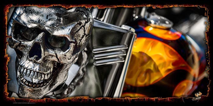 Kustom "Flamed Out" original Chopper photo garage banner - Dirty Monkey Kustoms CDN GearHead Apparel - Canada