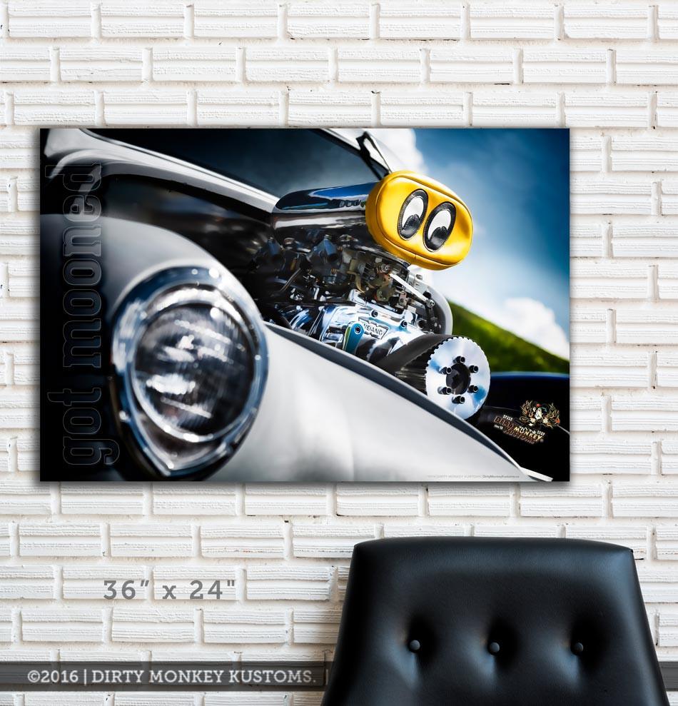 Kustom "Got Mooned" original Street Rod photo garage banner - Dirty Monkey Kustoms CDN GearHead Apparel - Canada