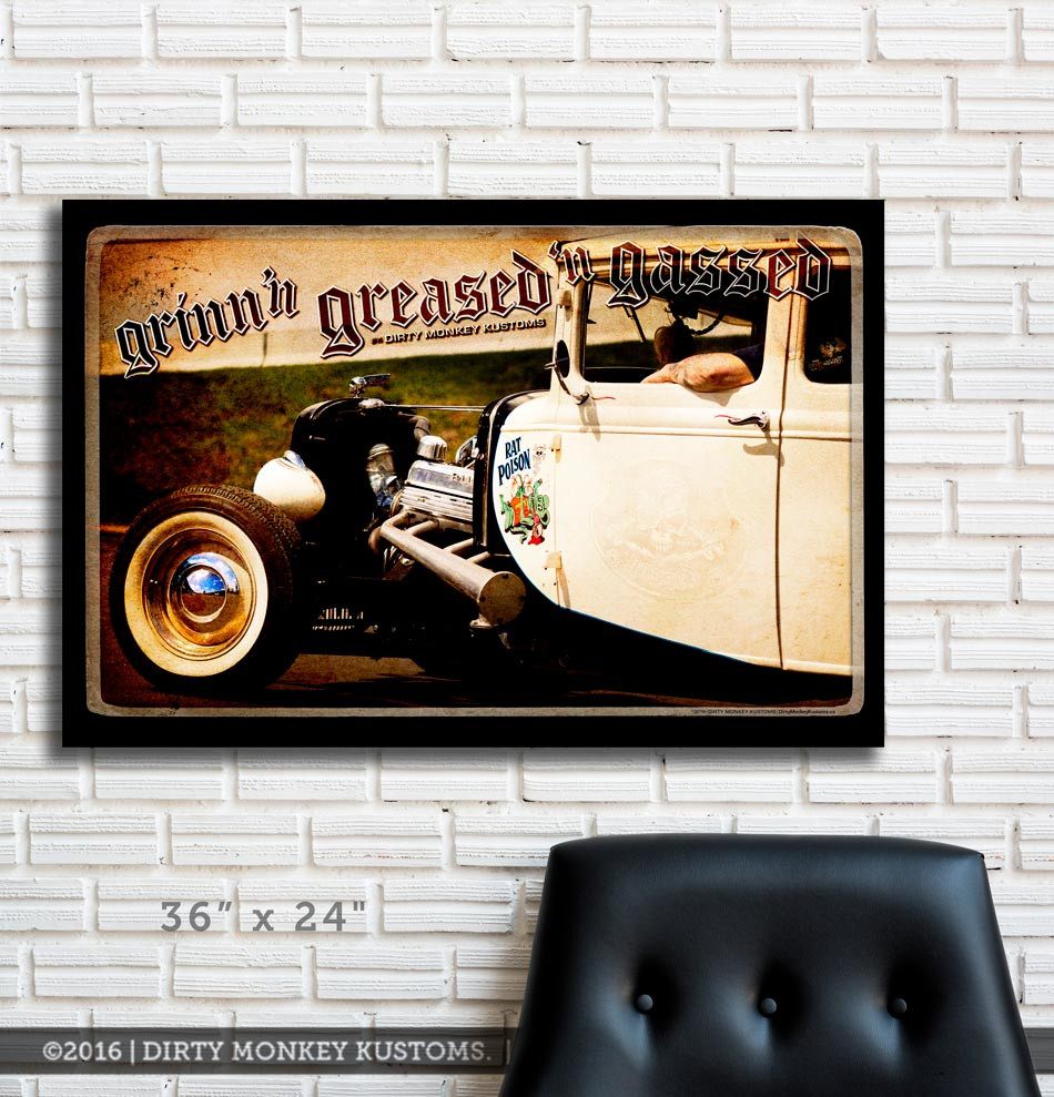 Kustom " Rat Poison " original Hot Rod photo garage banner - Dirty Monkey Kustoms CDN GearHead Apparel - Canada