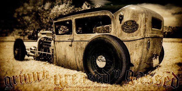 "Low Boy" original Rat Rod '29 Ford photo garage art banner - Dirty Monkey Kustoms CDN GearHead Apparel - Canada