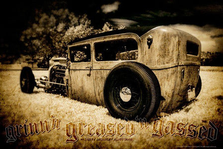 "Low Boy" original Rat Rod '29 Ford photo garage art banner - Dirty Monkey Kustoms CDN GearHead Apparel - Canada