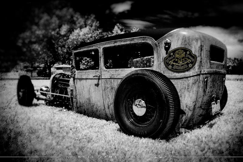 "Low Boy" Rat Rod '29 Ford garage art banner - Dirty Monkey Kustoms Canadian GearHead Shirts & Apparel - Canada