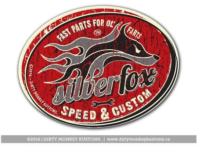 "Silver Fox Speed & Custom" - Sticker - Dirty Monkey Kustoms CDN GearHead Apparel - Canada