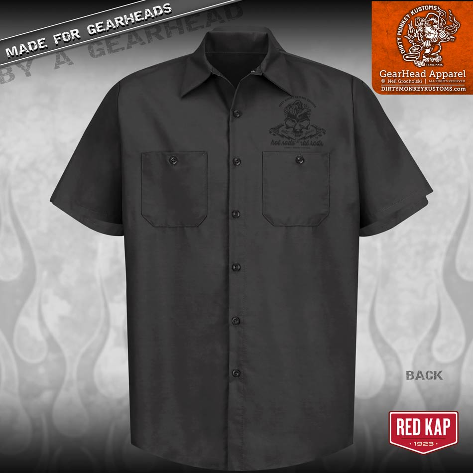 "Skull & Wrenches" WORK SHIRT - Kustom Rockabilly design - Dirty Monkey Kustoms CDN GearHead Apparel - Canada