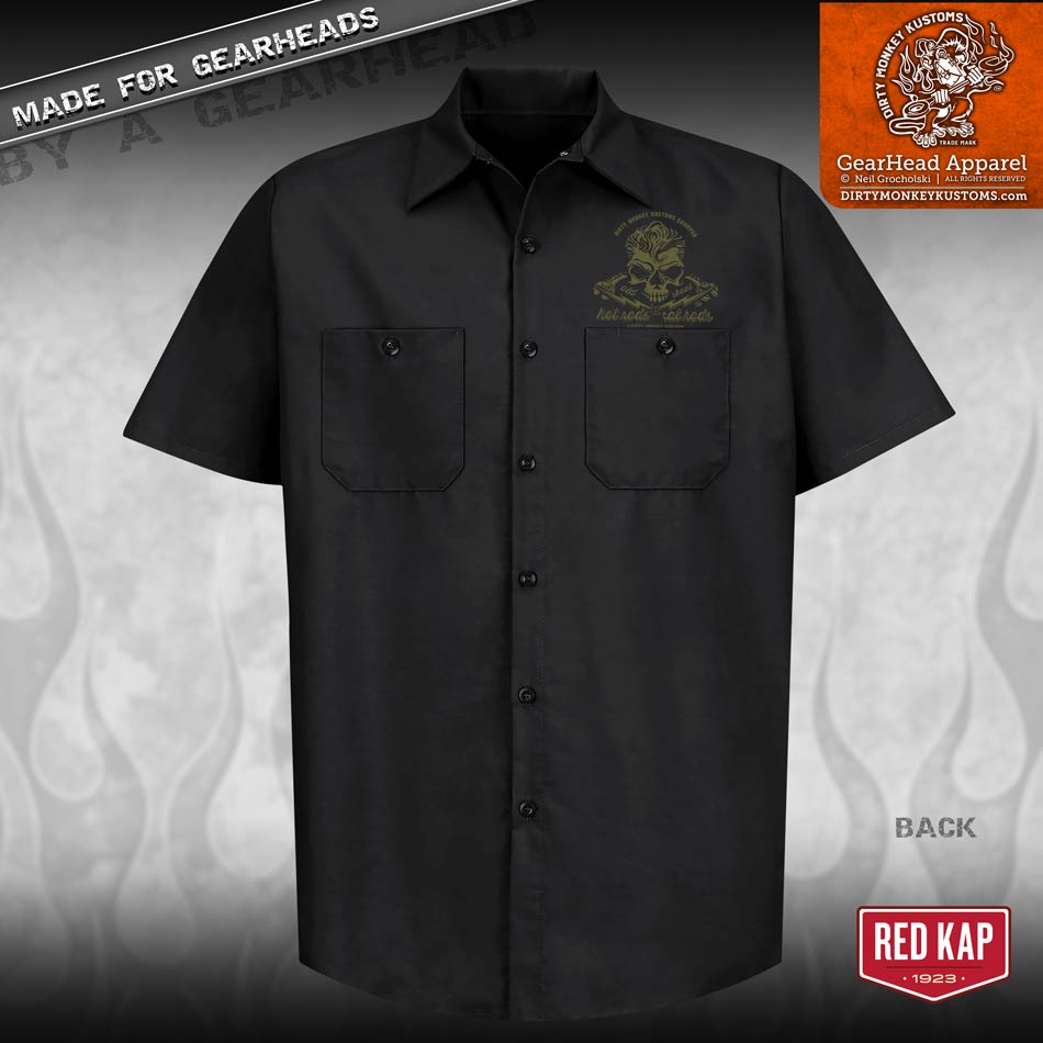 "Skull & Wrenches" WORK SHIRT - Kustom Rockabilly design - Dirty Monkey Kustoms CDN GearHead Apparel - Canada