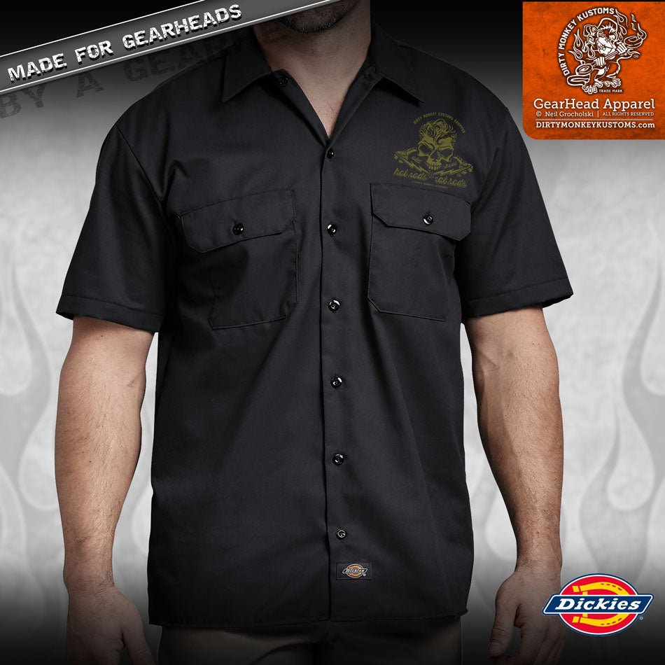 "Skull & Wrenches" WORK SHIRT - Kustom Rockabilly design - Dirty Monkey Kustoms CDN GearHead Apparel - Canada