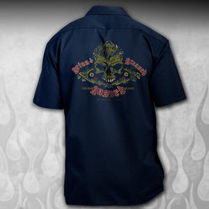 "Skull & Wrenches" WORK SHIRT - Kustom Rockabilly design - Dirty Monkey Kustoms CDN GearHead Apparel - Canada