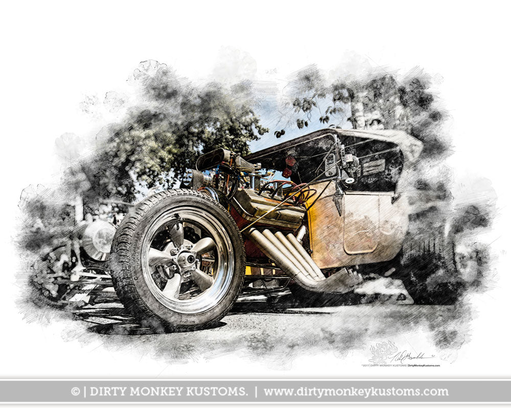 "T Bucket" original Hot Rod photo poster print - Dirty Monkey Kustoms CDN GearHead Apparel - Canada